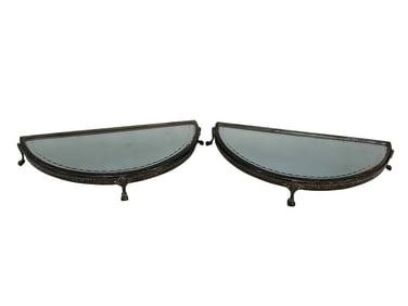 (2) Silver Plated Claw Footed 1/2 Moon Mirrored Dresser Trays