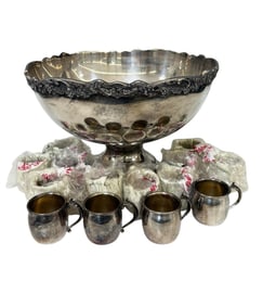 FB Rogers Silver Plate Punch Bowl Cups and Towle Ladle and Cups
