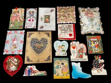 (16) Vintage Turn of the Century Valentines; Fancy, Laced
