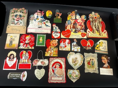 (24) Vintage Turn of the Century Valentines; Mechanical, Stand-Ups, Lace