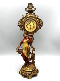 Art Nouveau Bronze Figural Cold Painted Table Clock