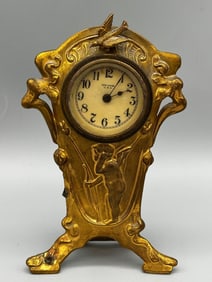 New Haven Art Nouveau Boudoir Figural Clock