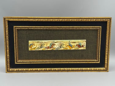 Hand Painted Persian Camel Bone Hunting Scene Framed