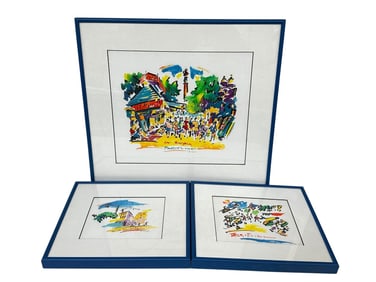(3) Bossetti Barcelona Art Pieces Framed