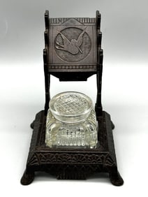 Cast Iron Nouveau Inkwell and Pen Rest P.S. & W. Peck Stow Wilcox 1877
