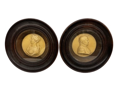 Napoleon Bonaparte and Josephine Wax Framed Portrait Medallions