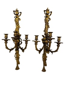 Pair Bronze Louis XVI Bronze Sconces