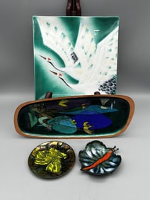 (4) Enamel Decorated Trays: Allean, Steinbock