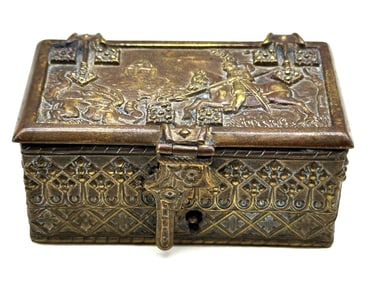 Bronze Repousse Stamp Box Featuring St. George and the Dragon