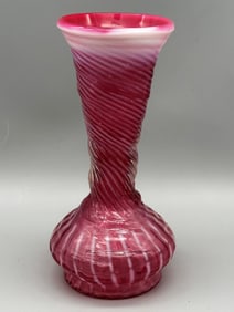 Fenton Cranberry Opalescent Swirl Optic Vase