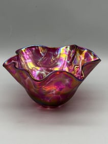 Loetz Style Ruffled Iridescent Glass Bowl