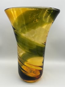 Artisan Blown Glass Green/Yellow Vase