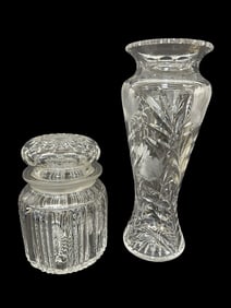 (2) Cut Glass Pieces; Vase, Lidded Jar