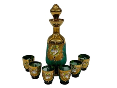 Czech Glass Cordial and Decanter Set
