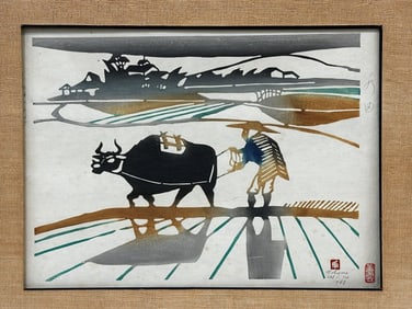 Inagaki Toshijiro Japanese Print "Farmer and Ox"