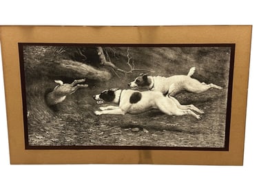 Harrington Bird Early Lithograph Terriers Chasing Rabbit
