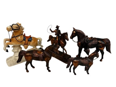 Group of Horse Figurines: Porcelain, Brass and Copper