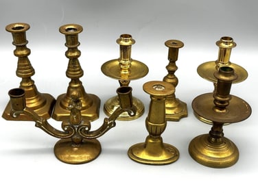 (8) Group of Brass Miniature Candlesticks