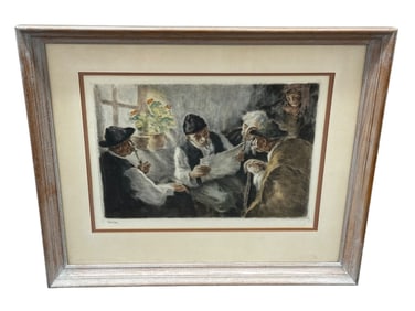 Hungarian School Print "Politika" Signed