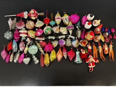 (76) Vintage Christmas Ornaments Glass, Paper, Cloth