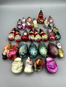 (26) Vintage Glass Santa Claus and People Ornaments