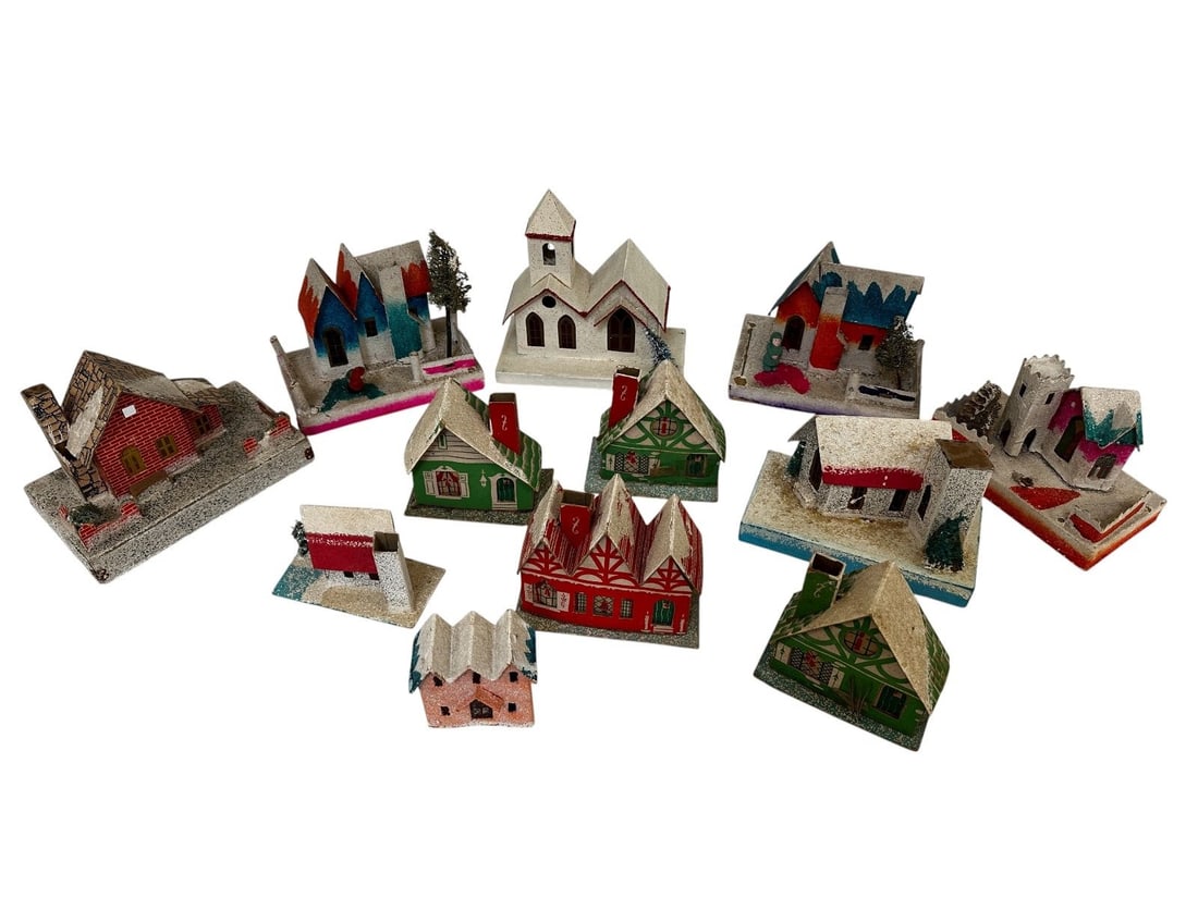 Made in Japan Cardboard Christmas Village Pieces: Made in Japan Cardboard Christmas Village Pieces: (8) Made in Japan, and (4) Others.