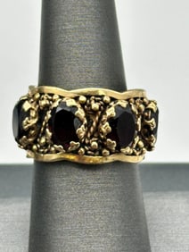 14k Gold and Emerald Cut Garnet Chunky Ring