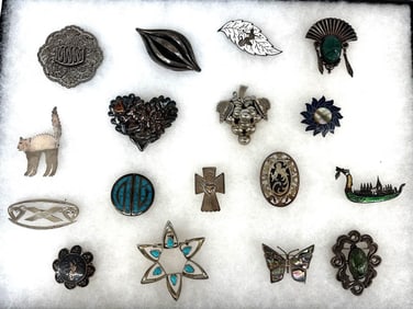 (17) Sterling Silver Brooches