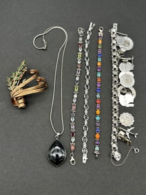 Group of Sterling Silver Jewelry With Gemstones, Enamel