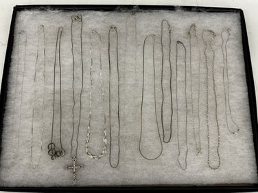 (13) Sterling Silver Necklaces, (3) With Pendants