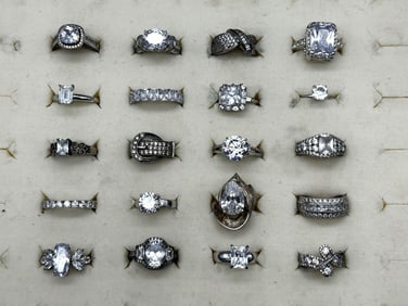(20) Sterling Silver Rings, CZ's, and Other Clear Gems