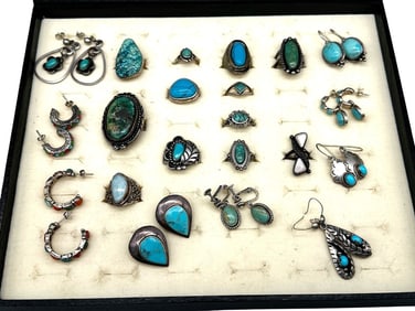 Group of Sterling Silver, Turquoise Native American Jewelry