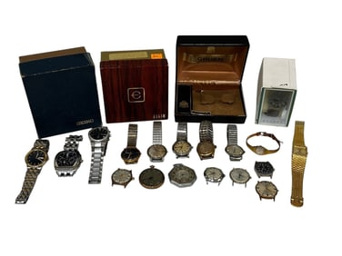 Group of Watches, and Watch Boxes; Gruen, Elgin, Many Others