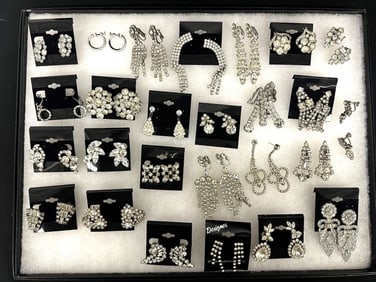 (26) Pairs of Clear Rhinestone Vintage Earrings