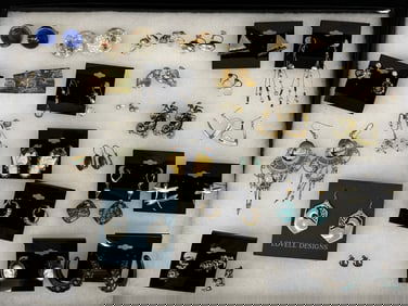 (26) Pairs Vintage Costume Earrings; Intaglio, QEII, Turquoise, Others