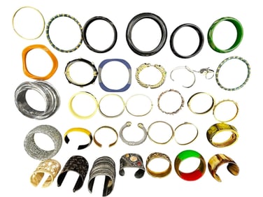 (33) Bangle and Cuff Bracelets: Joan Rivers, Bakelite, Les Bernar, Cookie Lee, Others