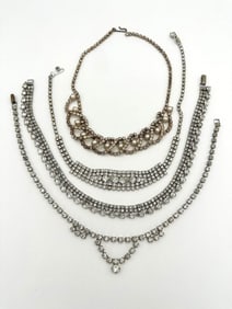 (4) Vintage Clear Multi Strand Rhinestone Necklaces