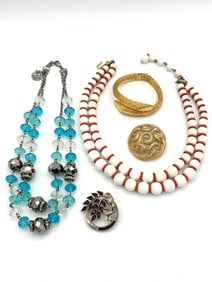 (2) Crown Trifari & Trifari Necklaces, Brooch, Bracelet
