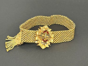 Victorian Gold Filled Slide Bracelet With Stones and Seed Pearls