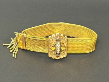 Victorian Gold Filled Slide Bracelet With Seed Pearls: