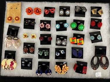 (27) Pairs of Vintage Costume Earrings: Enamel, Flowers, Delft, Others