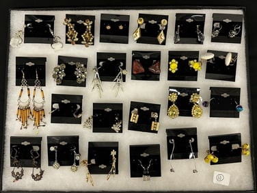 (24) Pairs of Vintage Costume Earrings: Rhinestones, Crystals