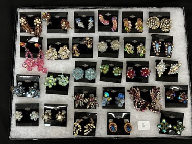 (27) Pairs of Aurora Borealis Costume Earrings: Vogue, Germany, Alice Caviness, Others