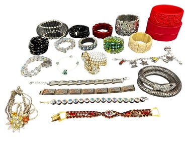 (20) Group of Bracelets: Cinnabar, Flex, Rhinestones, Enamel, Brighton, Others