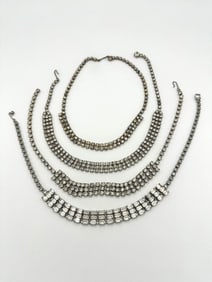 (4) Vintage Clear Multi Strand Rhinestone Necklaces