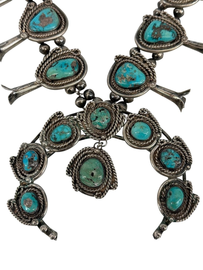 After J. Nezzie Sterling Silver and Turquoise Large Squash Blossom Necklace - 2