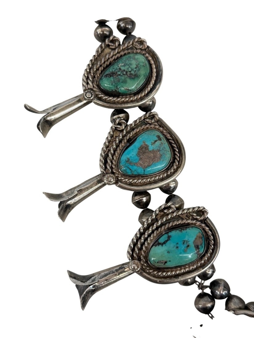 After J. Nezzie Sterling Silver and Turquoise Large Squash Blossom Necklace - 3