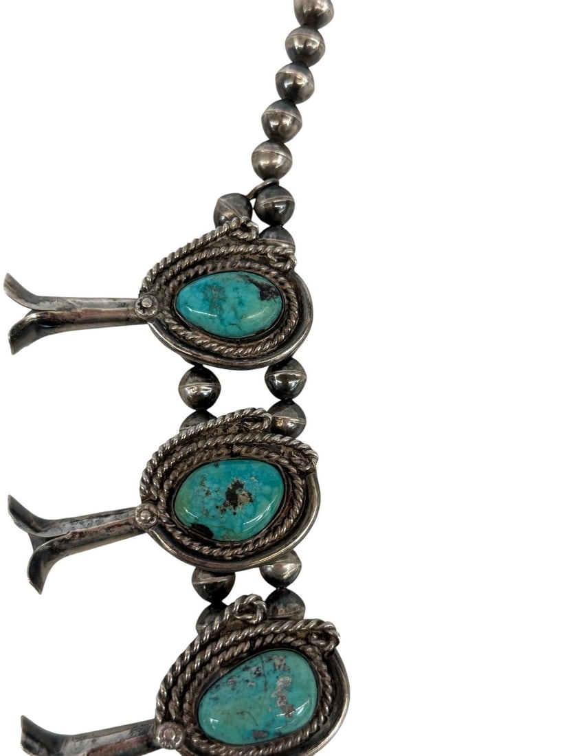 After J. Nezzie Sterling Silver and Turquoise Large Squash Blossom Necklace - 4