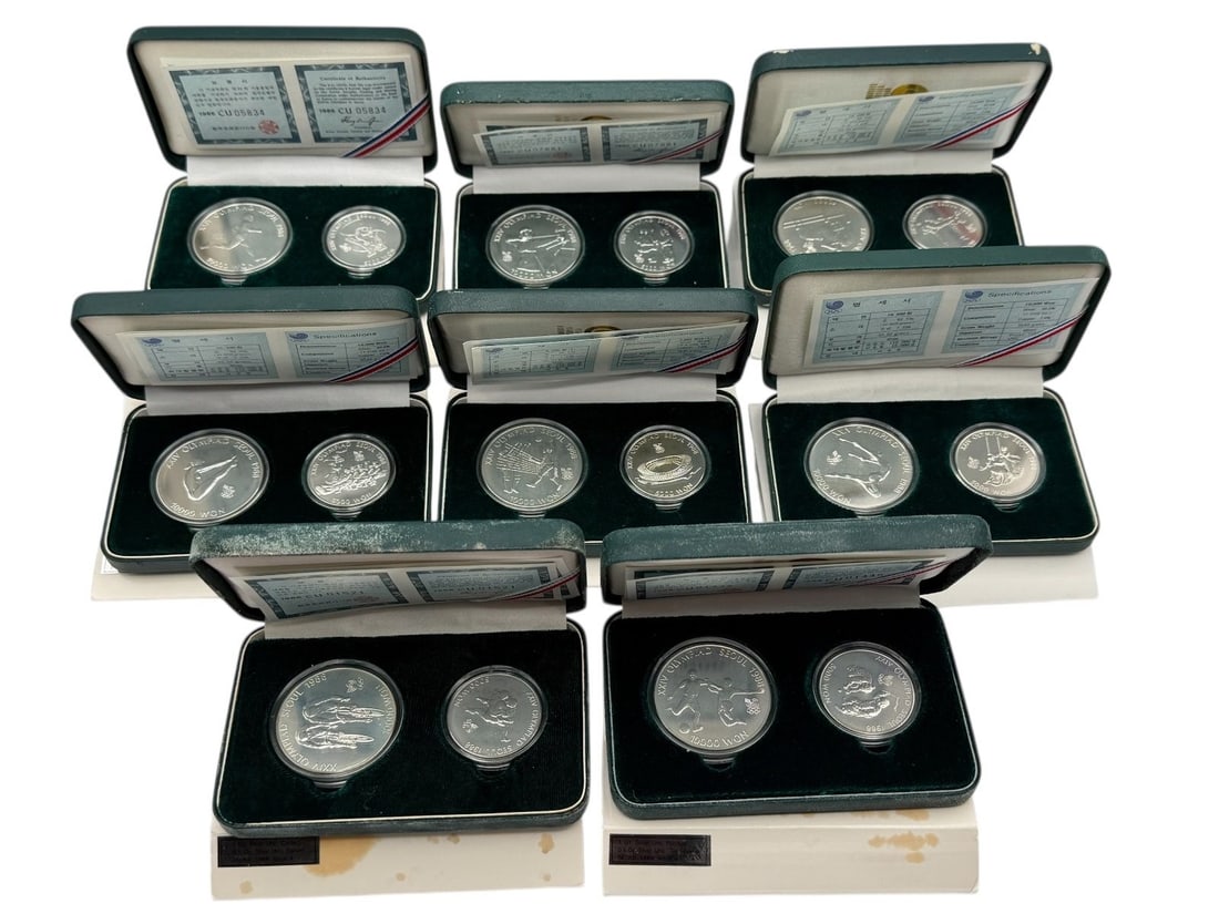 (8) 1988 Seoul Olympic 1 Ounce Silver and 1/2 Ounce Silver 10,000 & 5,000 Won Commemorative Coins (1 of 9)