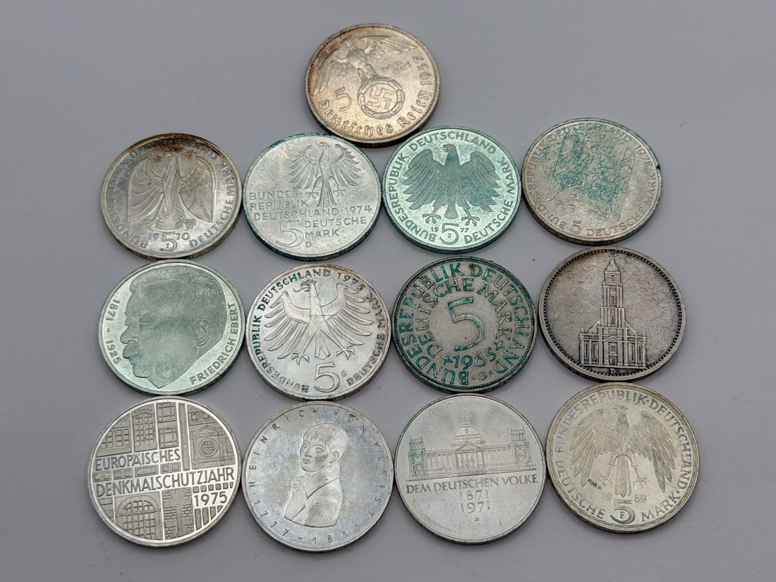 (13) German Reichmarks From .625 to .900 Silver: (13) German Reichmarks From .625 to .900 Silver: